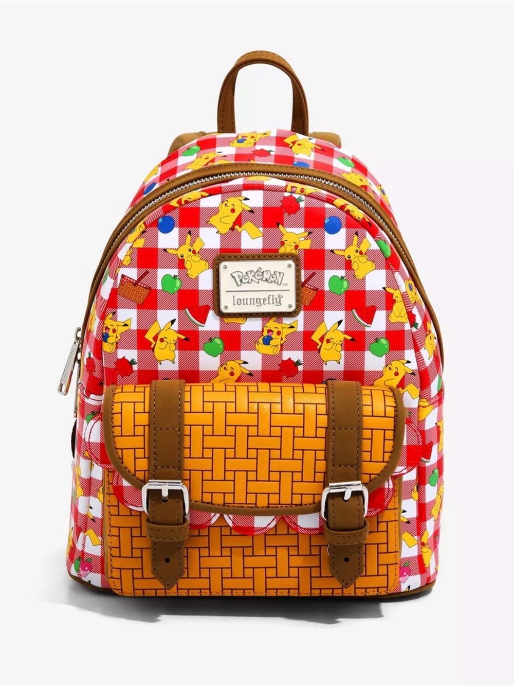 Loungefly Red White Yellow Pikachu Gingham Picnic Mini Backpack
